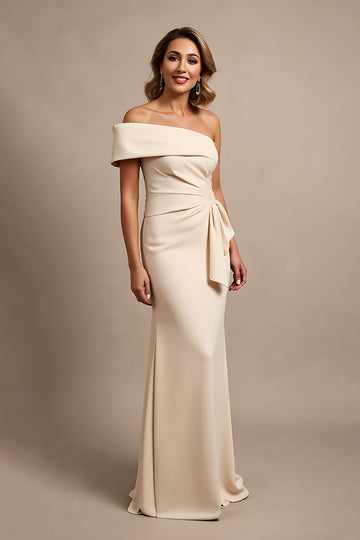 Apricot One Shoulder Ruched Long Satin Mother of the Bride Dress