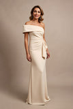 Apricot One Shoulder Ruched Long Satin Mother of the Bride Dress