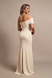 Apricot One Shoulder Ruched Long Satin Mother of the Bride Dress