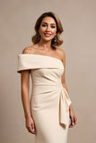 Apricot One Shoulder Ruched Long Satin Mother of the Bride Dress