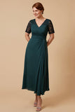 Pine Sheath V-Neck Long Mother of the Bride Dress with Lace