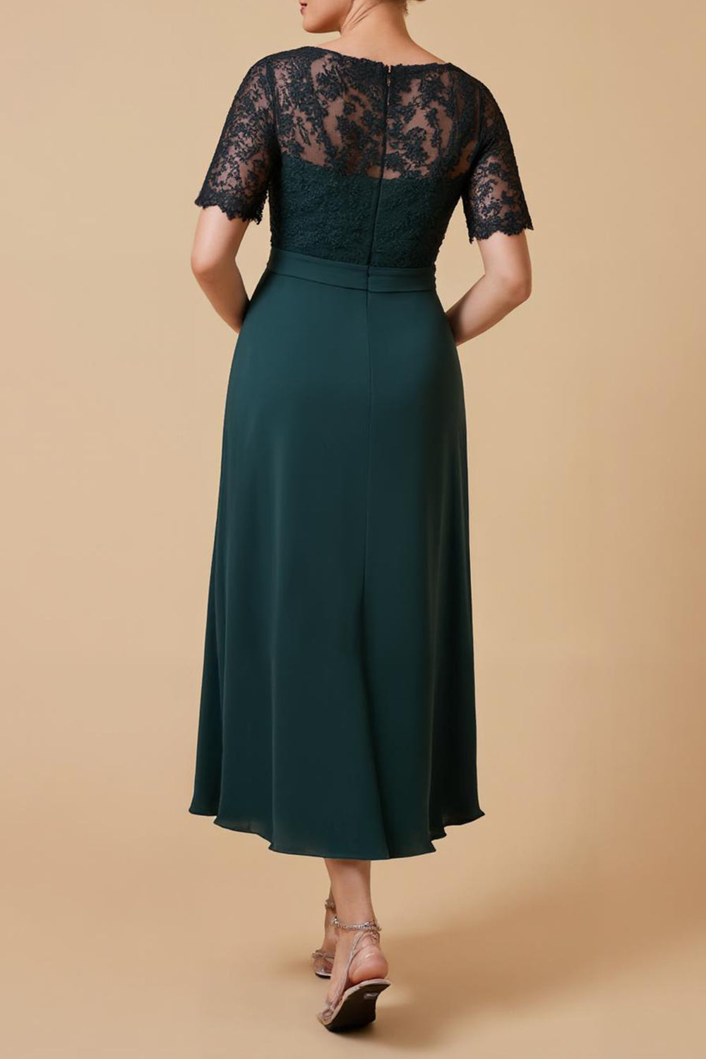 Pine Sheath V-Neck Long Mother of the Bride Dress with Lace