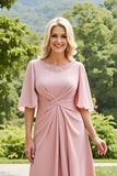 Blush A-Line Round Neck Flutter Sleeves Long Mother of the Bride Dress