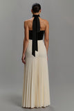 Black and Ivory A Line Chiffon Pleated Long Formal Dress