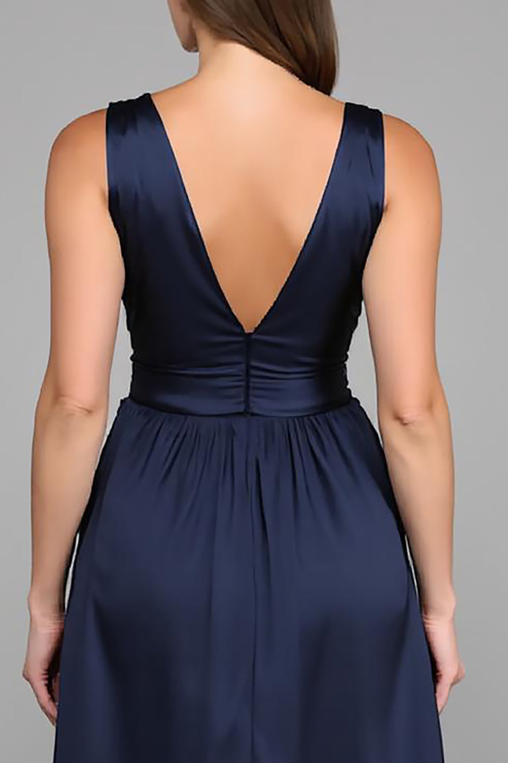 Navy A Line Chiffon V Neck Long Formal Dress