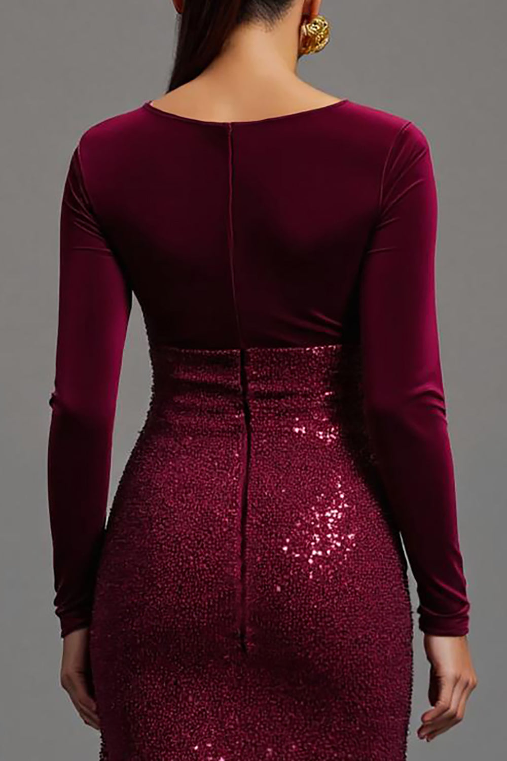 Sparkly Burgundy Sheath Sequins Long Formal Dress with Slit