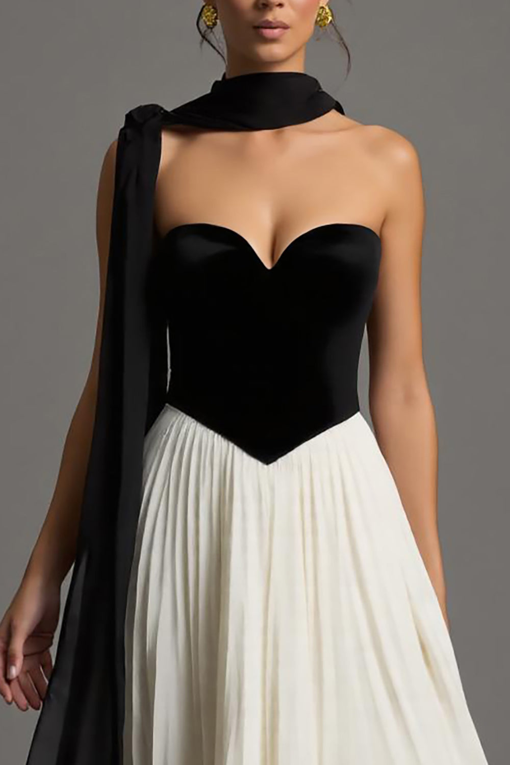 Black and White A Line Chiffon Sweetheart Long Formal Dress
