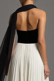 Black and White A Line Chiffon Sweetheart Long Formal Dress
