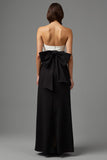 Black White Sheath Satin Strapless Long Formal Dress with Bow