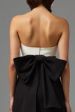 Black White Sheath Satin Strapless Long Formal Dress with Bow