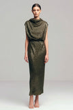 Sparkly Olive Cowl Neck Sheath Sequins Long Formal Dress