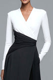 Black and White Patchwork Long Sleeves Formal Dress with Pockets
