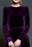 Dark Purple A Line Velvet Long Formal Dress with Sleeves