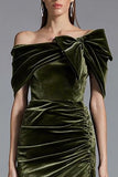 Olive Off the Shoulder Ruched Long Formal Dress with Bow