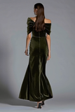 Olive Off the Shoulder Ruched Long Formal Dress with Bow