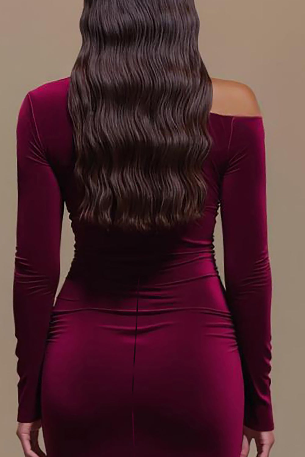Burgundy Satin Long Sleeves Formal Dress with Slit