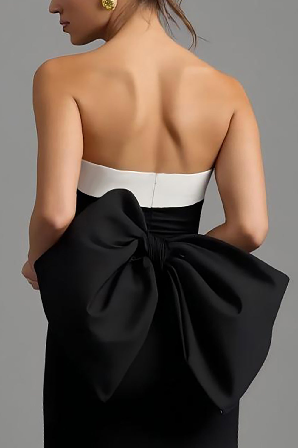 Black White Strapless Sheath Long Formal Dress with Slit