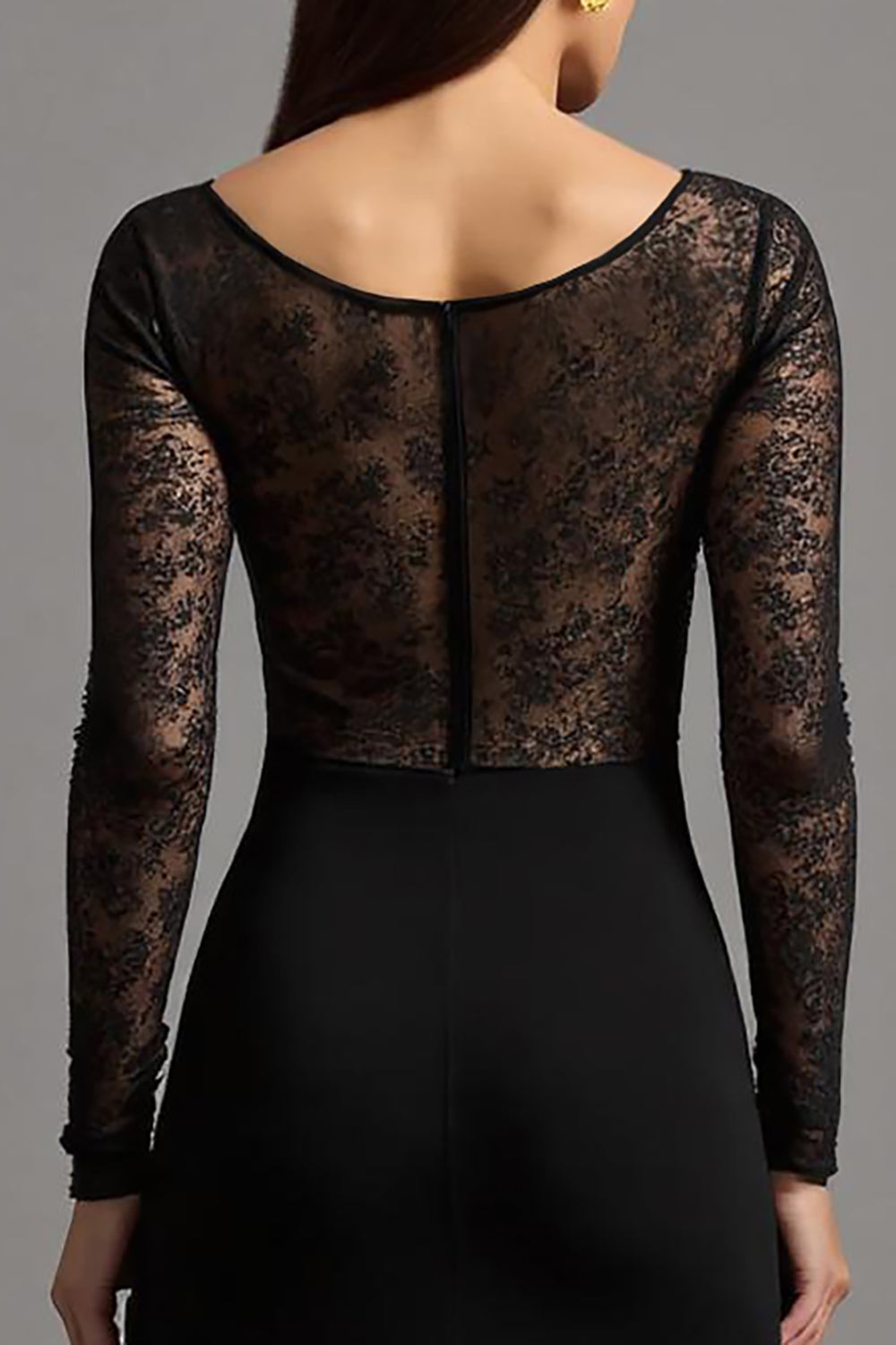 Black Sheath Satin Long Sleeves Formal Dress with Slit