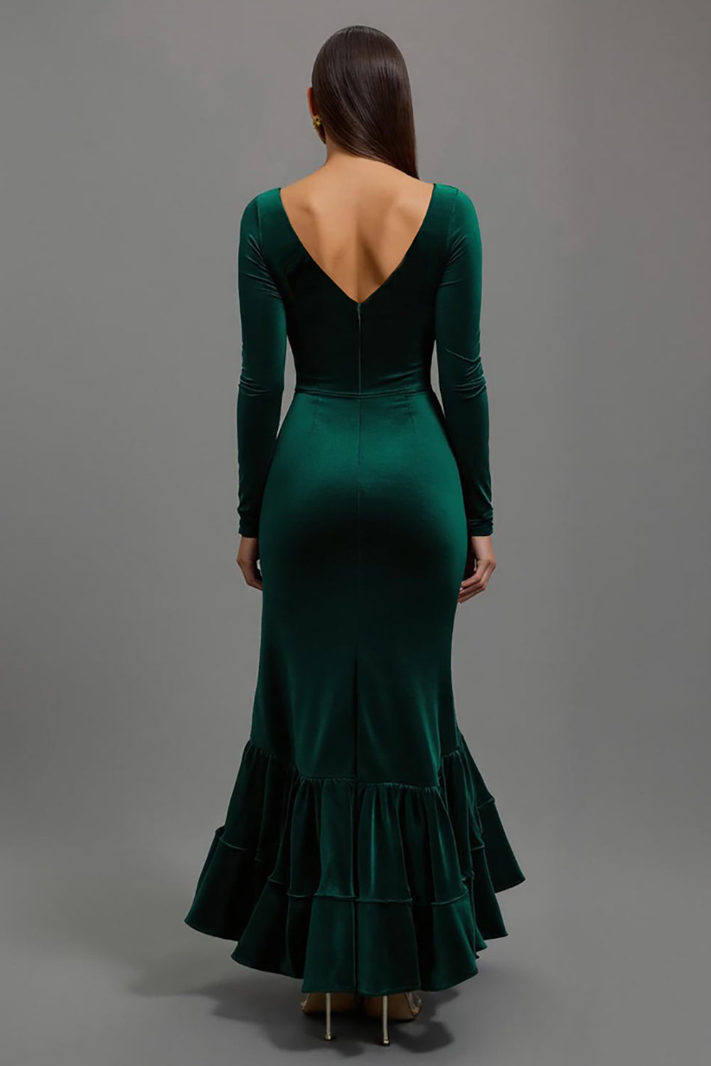 Dark Green Mermaid Velvet Long Sleeves Formal Dress