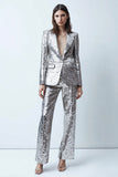 Sparkly Silver 2 Pieces Sequins Lapel Women Formal Suits