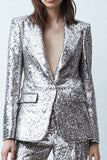 Sparkly Silver 2 Pieces Sequins Lapel Women Formal Suits