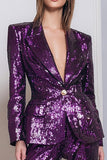 Sparkly 2 Pieces Sequins Dark Purple Peak Lapel Tuxedo With Sleeves