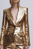 Sparkly Gold Peak Lapel 2 Pieces Women Tuxedo with Sleeves