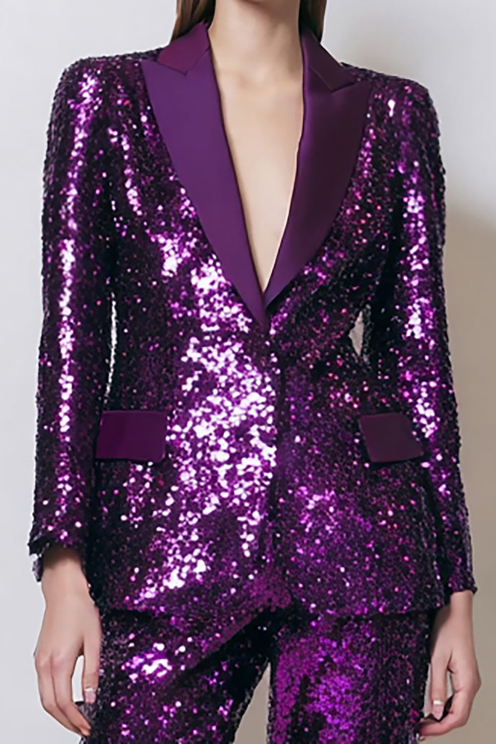 Sparkly Sequins Dark Purple 2 Pieces Women Formal Suits