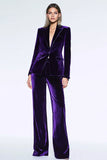 Dark Purple Velvet Peak Lapel 2 Pieces Women Formal Suits