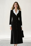 Black and White A Line Notched Lapel Long Work Dress with Sleeves