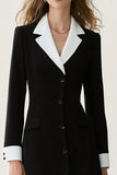 Black and White A Line Notched Lapel Long Work Dress with Sleeves