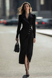 Black Sheath Single Breasted Long Sleeves Work Dress with Slit