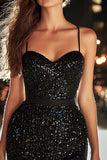 Sparkly Black Spaghetti Straps Short Tight Cocktail Dress