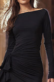 Black Tight Ruffled Short Cocktail Dress With Sleeves