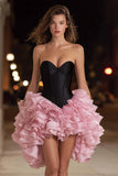 Black and Pink A Line Ruffled Short Corset Cocktail Dress