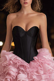 Black and Pink A Line Ruffled Short Corset Cocktail Dress