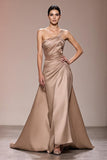 Champagne Satin Ruched One Shoulder Long Formal  Dress
