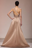 Champagne Satin Ruched One Shoulder Long Formal  Dress