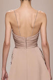 Champagne Satin Ruched Long Formal Dress with Slit