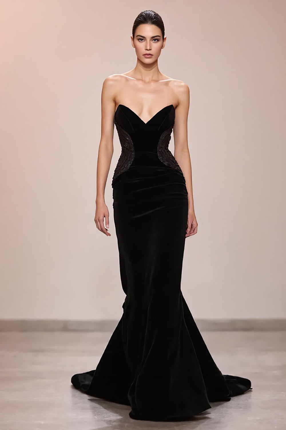 Black Mermaid Velvet Strapless Long Formal Dress