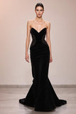 Black Mermaid Velvet Strapless Long Formal Dress