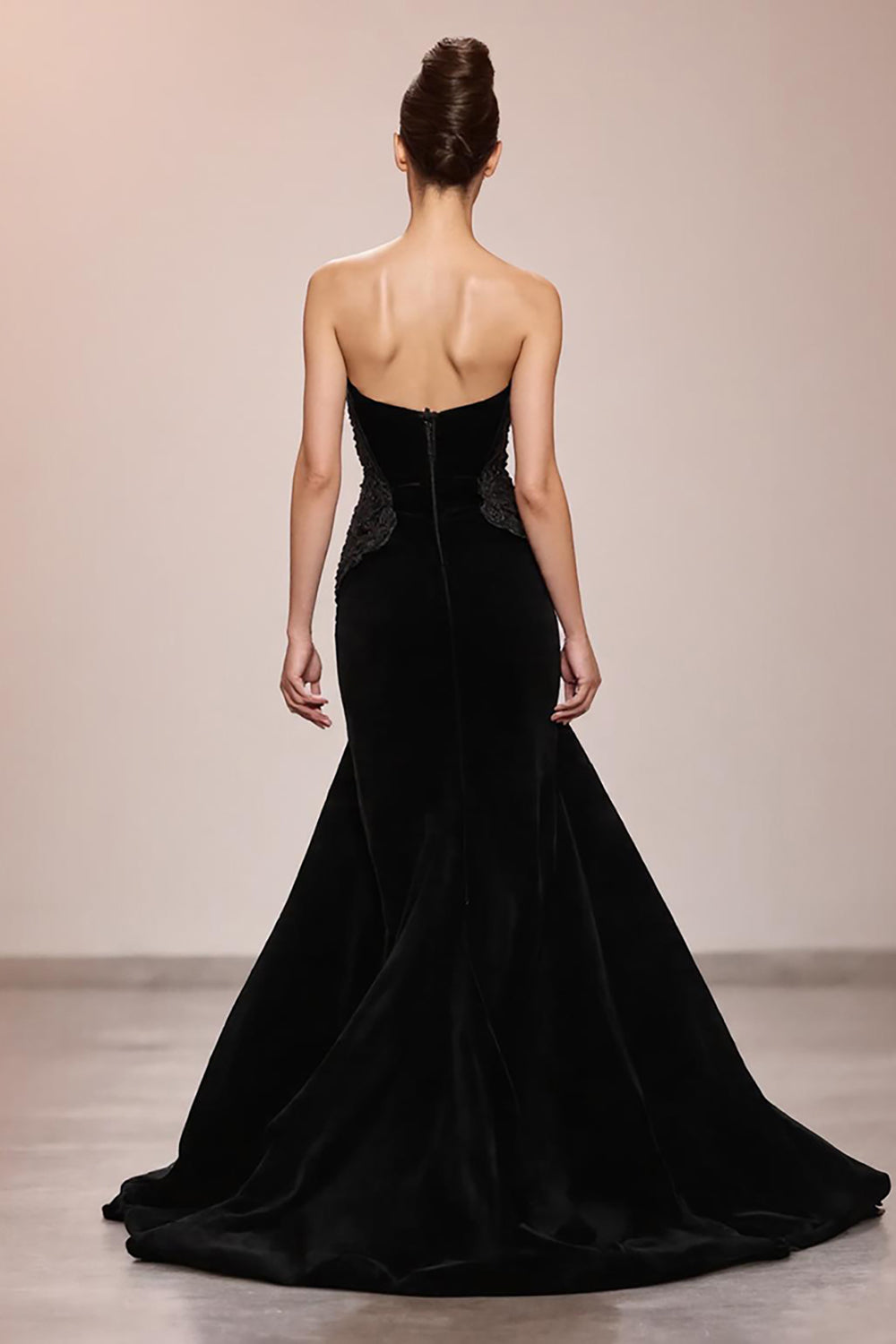 Black Mermaid Velvet Strapless Long Formal Dress