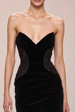 Black Mermaid Velvet Strapless Long Formal Dress