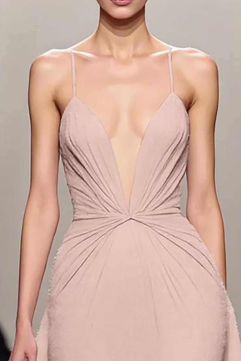 Ivory A Line Satin Ruched Spaghetti Straps Long Formal Dress