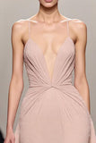Ivory A Line Satin Ruched Spaghetti Straps Long Formal Dress