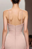 Ivory A Line Satin Ruched Spaghetti Straps Long Formal Dress