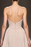 Champagne A Line Appliqued Long Formal Dress with Slit