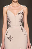 Champagne A Line Appliqued Long Formal Dress with Slit