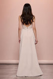 Ivory Sheath Satin Ruched Long Formal Dress With Slit