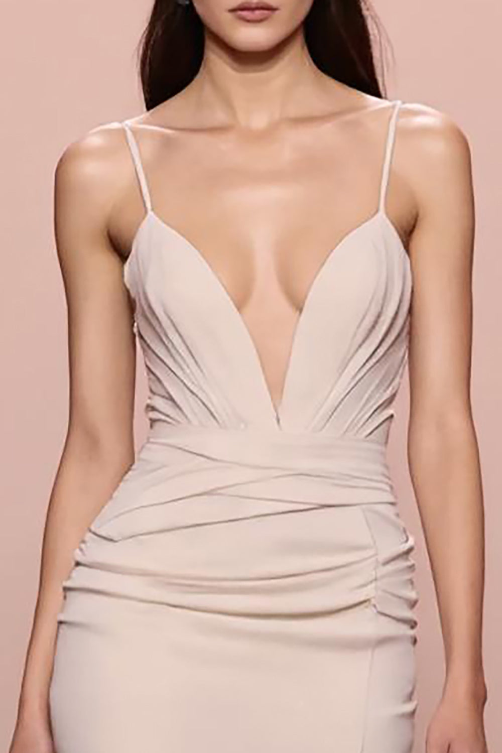 Ivory Sheath Satin Ruched Long Formal Dress With Slit